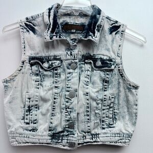 Wallflower Distressed Blue and White Denim Vest with Vintage Vibes